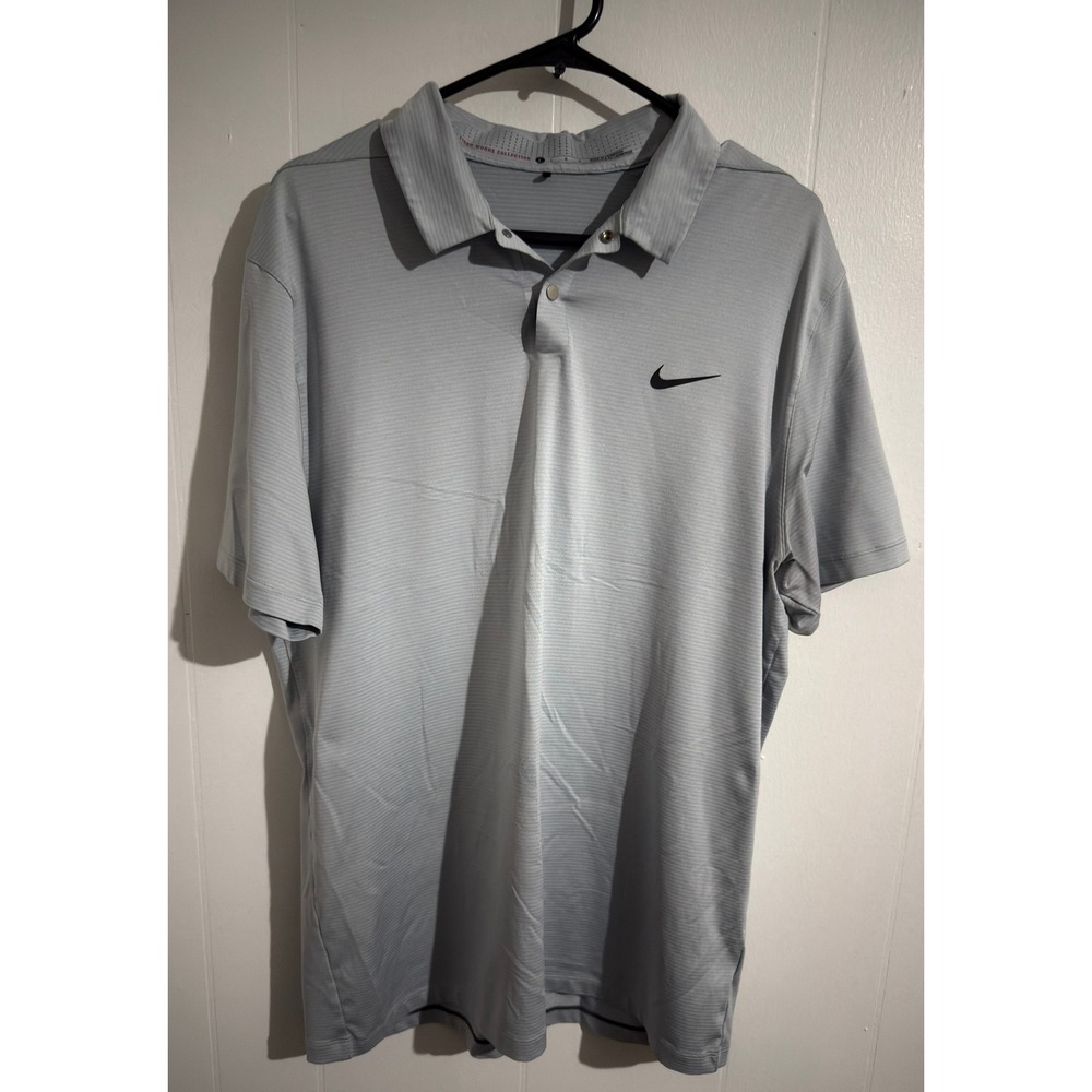 NIKE Tiger Woods Collection Golf Polo Mens Dri-Fit‎ L Gray Athleisure
